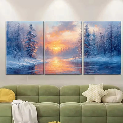 3pcs Textured Snowy Forest Tree Landscape Metal Print Ready to Hang Art