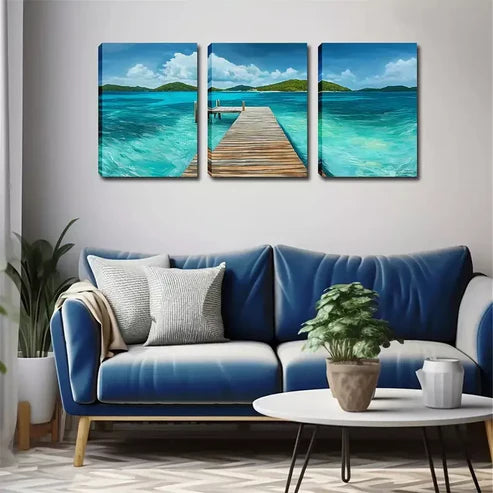 3pcs Coastal Landscape Triptych Wall Art Set Canvas Unframed - High Quality Print 100% Australian Made Wall Canvas - Bella Home Decor