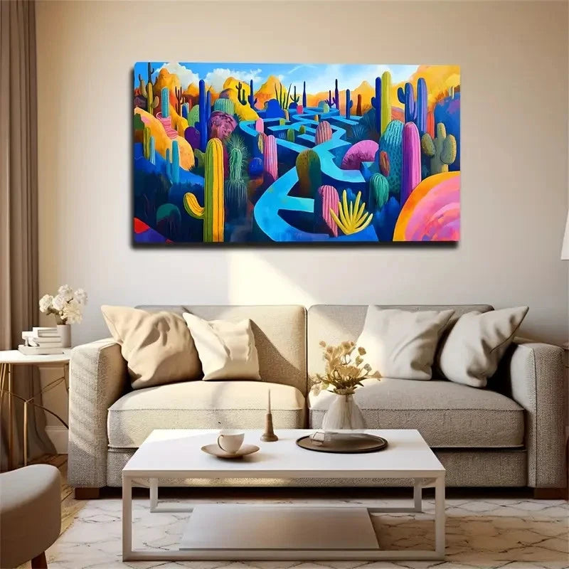 Pink Desert Scene With Saguaro Wall Art Canvas Office Home Room Framed 120x60cm