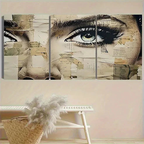 3pcs Collage Portrait of a Woman's Face Wall Art Set Canvas Unframed - High Quality Print 100% Australian Made Wall Canvas - Bella Home Decor
