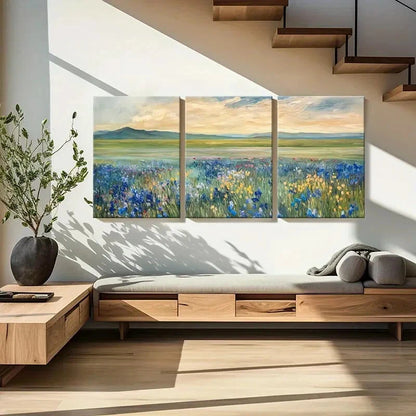 3pcs Landscape Painting Mountain Floral Field Metal Print Ready to Hang Art - Bella Home Decor