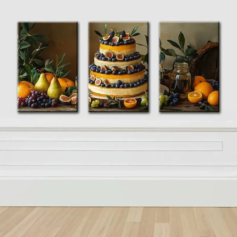 3pcs Cheesecake With Fruits Print Wall Art Set Canvas Framed 50x70cm - High Quality Print 100% Australian Made Wall Canvas Ready to Hang - Bella Home Decor