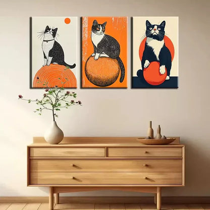 3pcs Cat and Ball Series Wall Art Canvas Unframed - High Quality Print 100% Australian Made Wall Canvas - Bella Home Decor