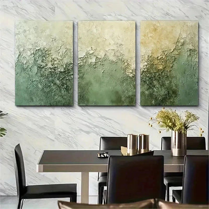 3pcs Green Neutral Impasto Textured Perfect Wall Art Set Canvas Framed 50x70cm - High Quality Print 100% Australian Made Wall Canvas Ready to Hang