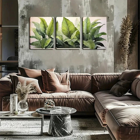 3pcs Tropical Green Banana Leaf Wall Art Set Canvas Unframed - High Quality Print 100% Australian Made Wall Canvas