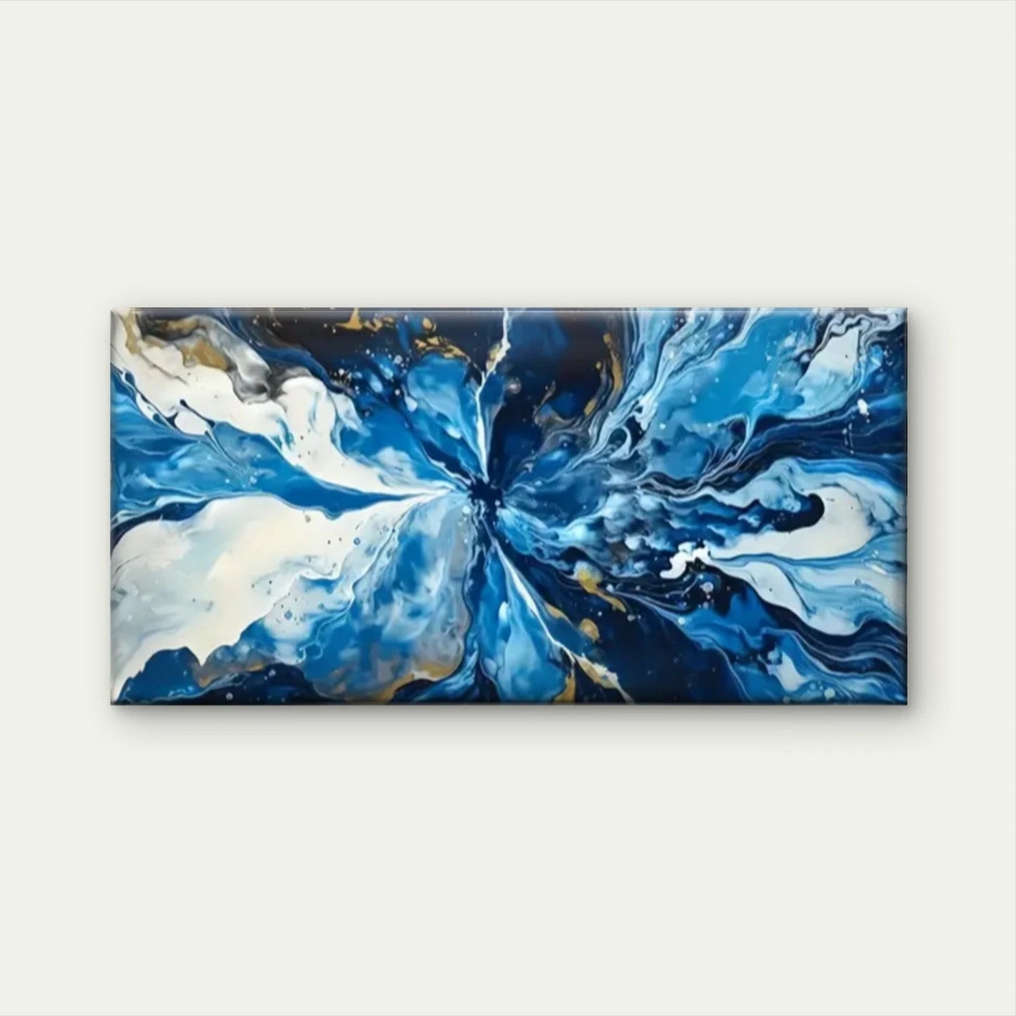 Modern Abstract Blue & White Wall Art Canvas Office Home Room Framed 120x60cm