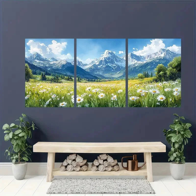 3pcs Rocky Mountains Painting Spring Watercolor Metal Print Ready to Hang Art - Bella Home Decor