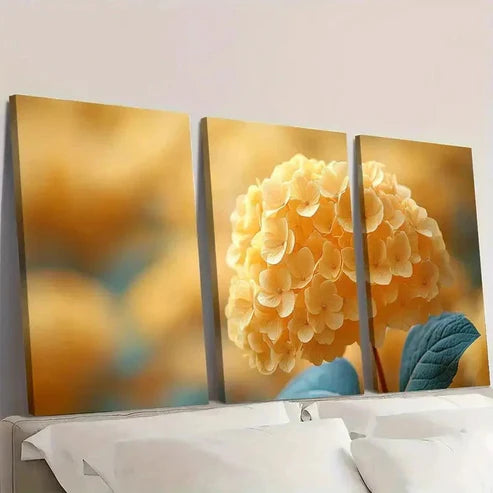 3pcs Yellow Hydrangea Art Wall Art Set Canvas Unframed - High Quality Print 100% Australian Made Wall Canvas