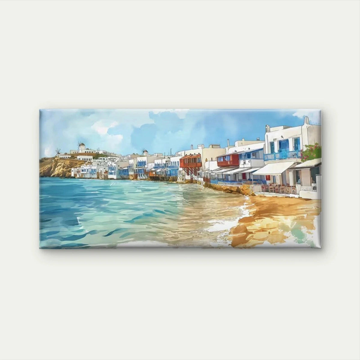 Greek Island-Inspired Seaside Wall Art Canvas Office Home Room Framed 120x60cm