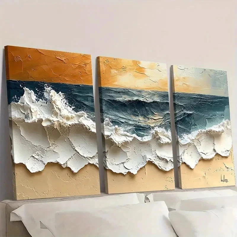 3pcs Abstract Original Beach Painting LO Wall Art Set Canvas Framed 60x90cm - High Quality Print 100% Australian Made Wall Canvas Ready to Hang - Bella Home Decor