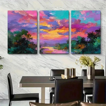 3pcs Original Tropical Sunset Vibrant Perfect Wall Art Set Canvas Framed 50x70cm - High Quality Print 100% Australian Made Wall Canvas Ready to Hang
