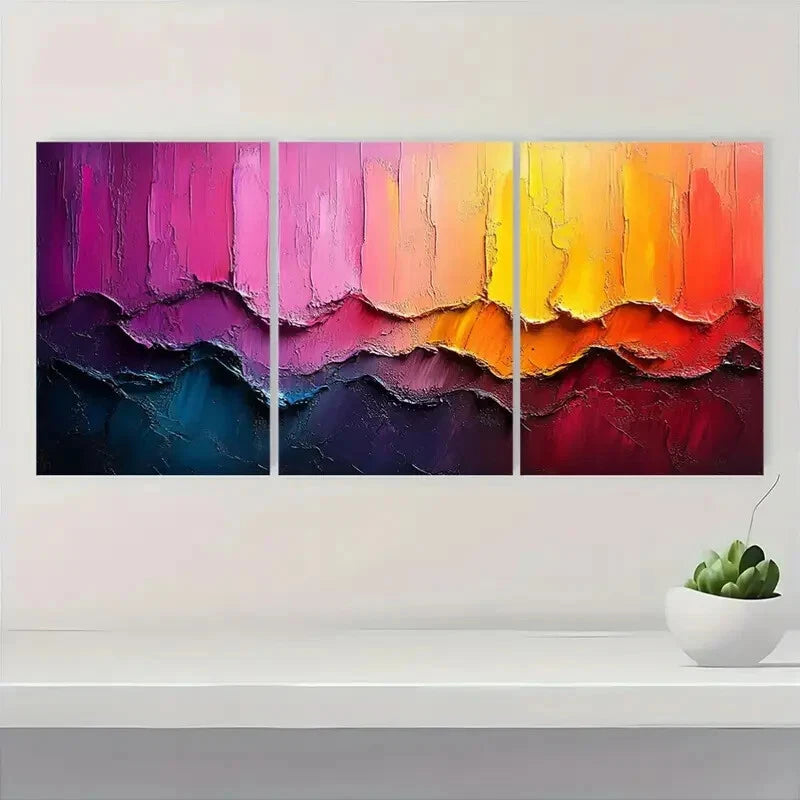 3pcs Multicolor Art Abstract Oil Painting Metal Print Ready to Hang Art - Bella Home Decor