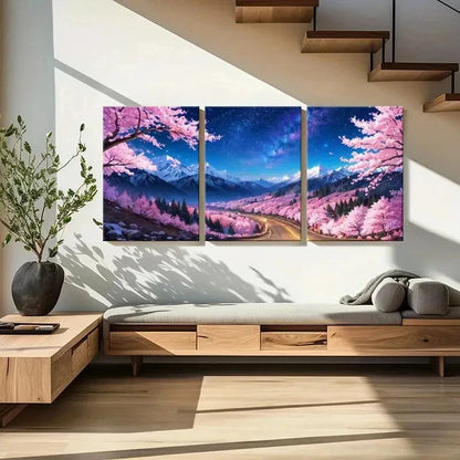3pcs Mount Fuji Cherry Blossoms Sakura Modern Wall Art Set Canvas Framed 50x70cm - High Quality Print 100% Australian Made Wall Canvas Ready to Hang
