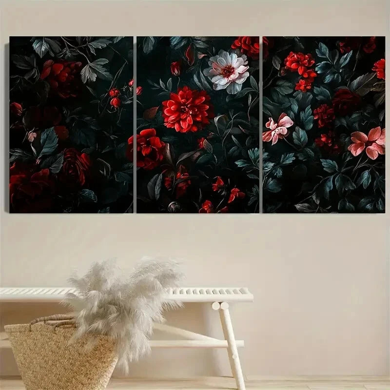 3pcs Dark botanical Aesthetic Floral Illustration Metal Print Ready to Hang Art - Bella Home Decor