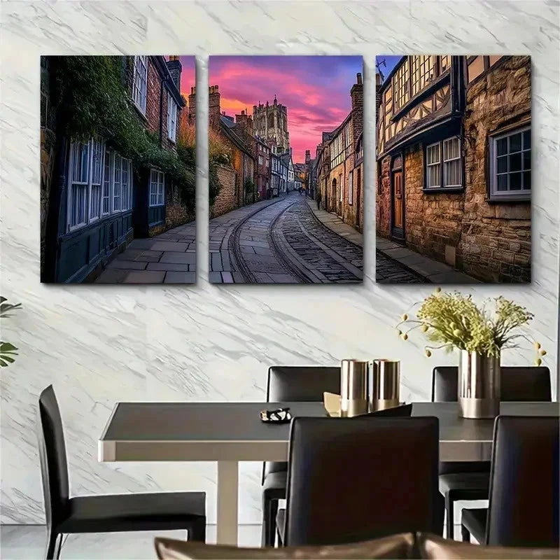 3pcs England Travel Posters UK Street Perfect Wall Art Set Canvas Framed 50x70cm - High Quality Print 100% Australian Made Wall Canvas Ready to Hang
