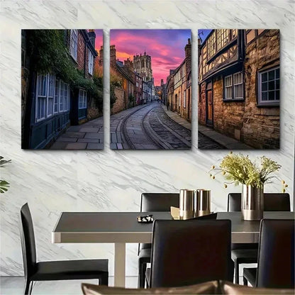 3pcs England Travel Posters UK Street Perfect Wall Art Set Canvas Framed 50x70cm - High Quality Print 100% Australian Made Wall Canvas Ready to Hang