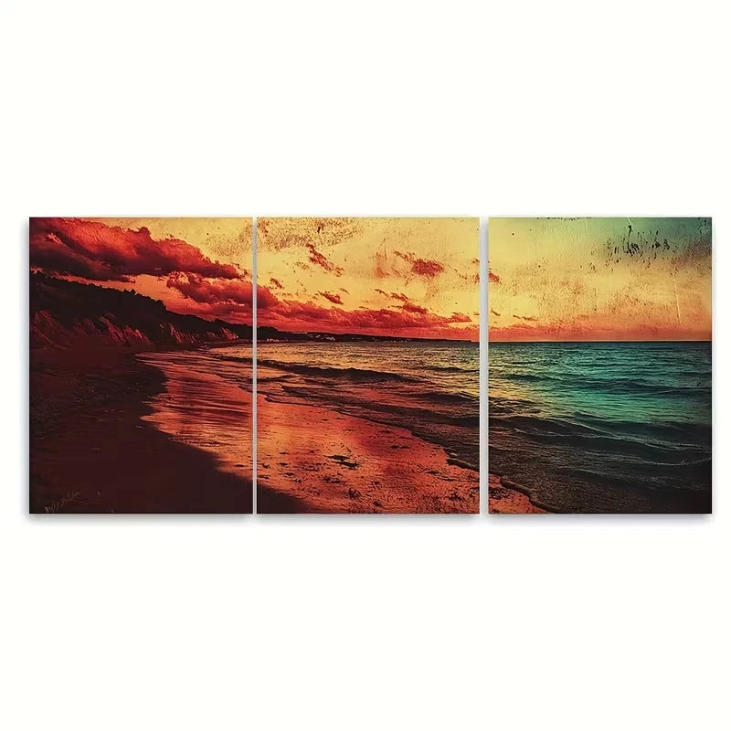 3pcs Amazing Sunset and Beach in Sri Lanka Wall Art Set Canvas Framed 50x70cm - High Quality Print 100% Australian Made Wall Canvas Ready to Hang - Bella Home Decor