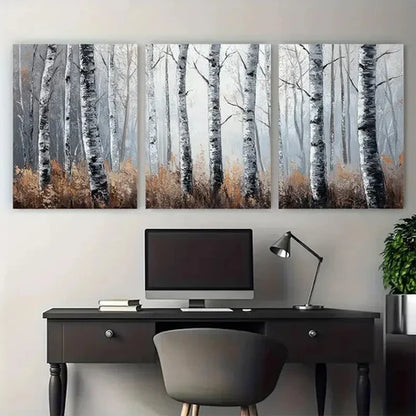 3pcs Birch Trees Tree Forest Impasto Wall Art Canvas Unframed - High Quality Print 100% Australian Made Wall Canvas - Bella Home Decor