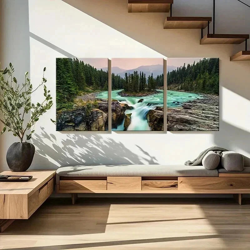 3pcs Natural Landscape Forest Waterfall Wall Art Set Canvas Framed 50x70cm - High Quality Print 100% Australian Made Wall Canvas Ready to Hang - Bella Home Decor