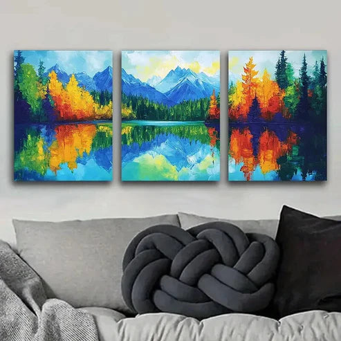 3pcs Reflections of Trees & Lakes Perfect Wall Art Set Canvas Unframed - High Quality Print 100% Australian Made Wall Canvas