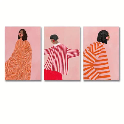 3pcs Abstract Line Girls Modern Wall Art Canvas Unframed - High Quality Print 100% Australian Made Wall Canvas - Bella Home Decor