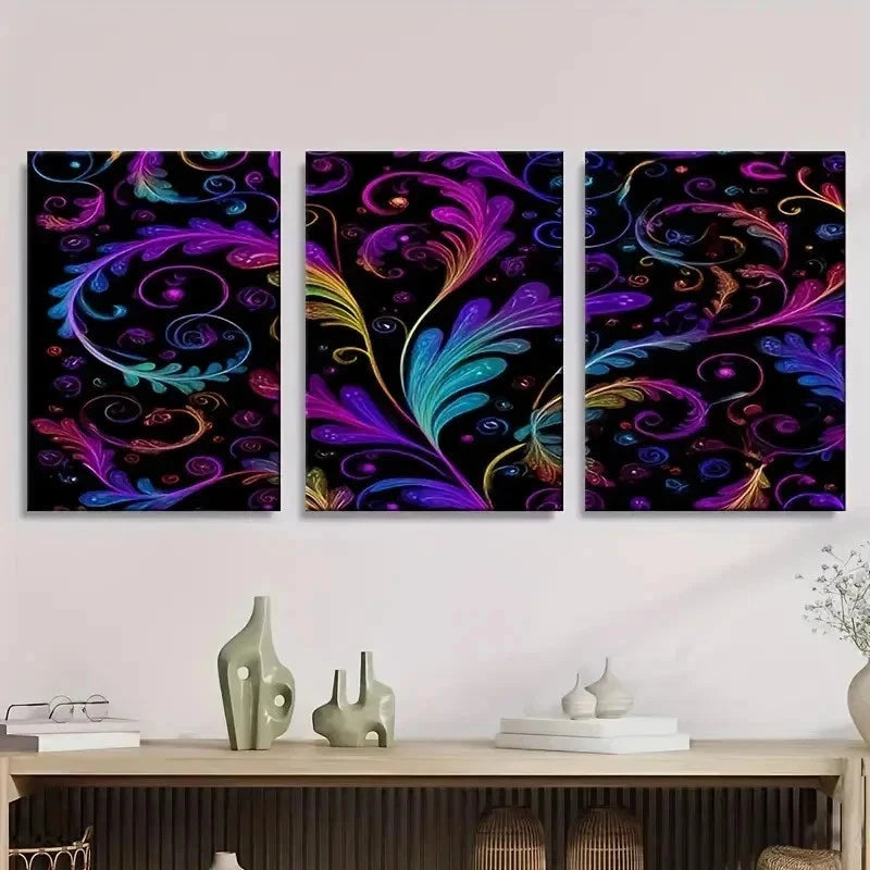3pcs Vibrant Abstract Swirl Patterns Wall Art Set Canvas Framed 60x90cm - High Quality Print 100% Australian Made Wall Canvas Ready to Hang