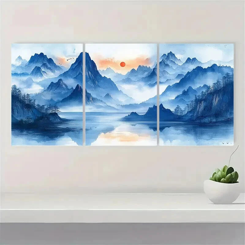 3pcs Watercolor Mountain Abstract Nature Scene Metal Print Ready to Hang Art - Bella Home Decor