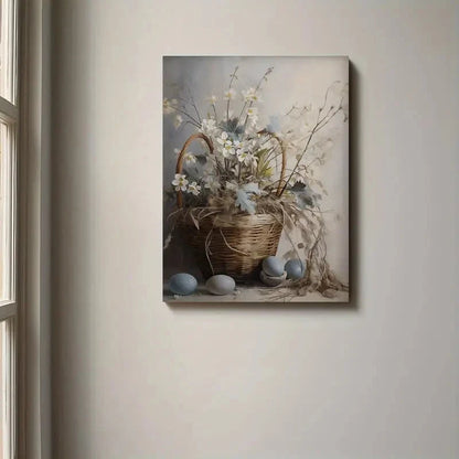 Beautiful Vintage Easter Flower Basket Painting 40x60cm Metal Print Ready to Hang