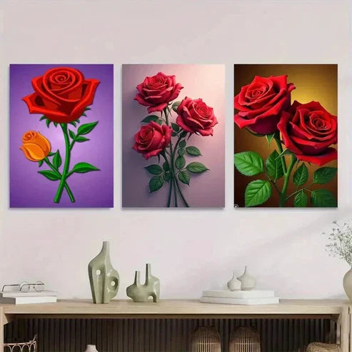 3pcs Beautiful Red Rose Orange Wall Art Canvas Unframed - High Quality Print 100% Australian Made Wall Canvas - Bella Home Decor