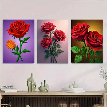 3pcs Beautiful Red Rose Orange Wall Art Canvas Unframed - High Quality Print 100% Australian Made Wall Canvas - Bella Home Decor