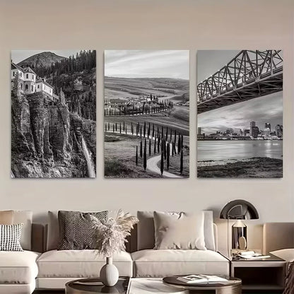 3pcs Telluride Black and White Metal Print Ready to Hang Art