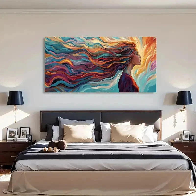 Vibrant Abstract Hair Modern Wall Art Canvas Office Home Room Framed 120x60cm - Bella Home Decor