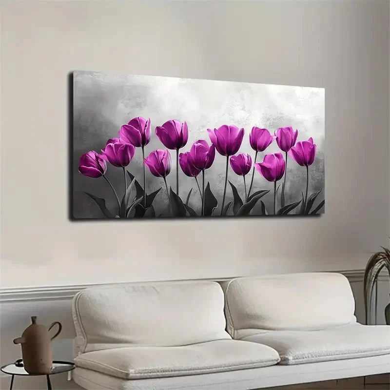 Tulips Design In Pink & White Wall Art canvas office home room framed 120x60cm - Bella Home Decor