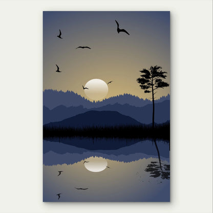 Minimalist Twilight Mountain and Lake 40x60cm Metal Print Ready to Hang