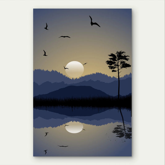 Minimalist Twilight Mountain and Lake 40x60cm Metal Print Ready to Hang