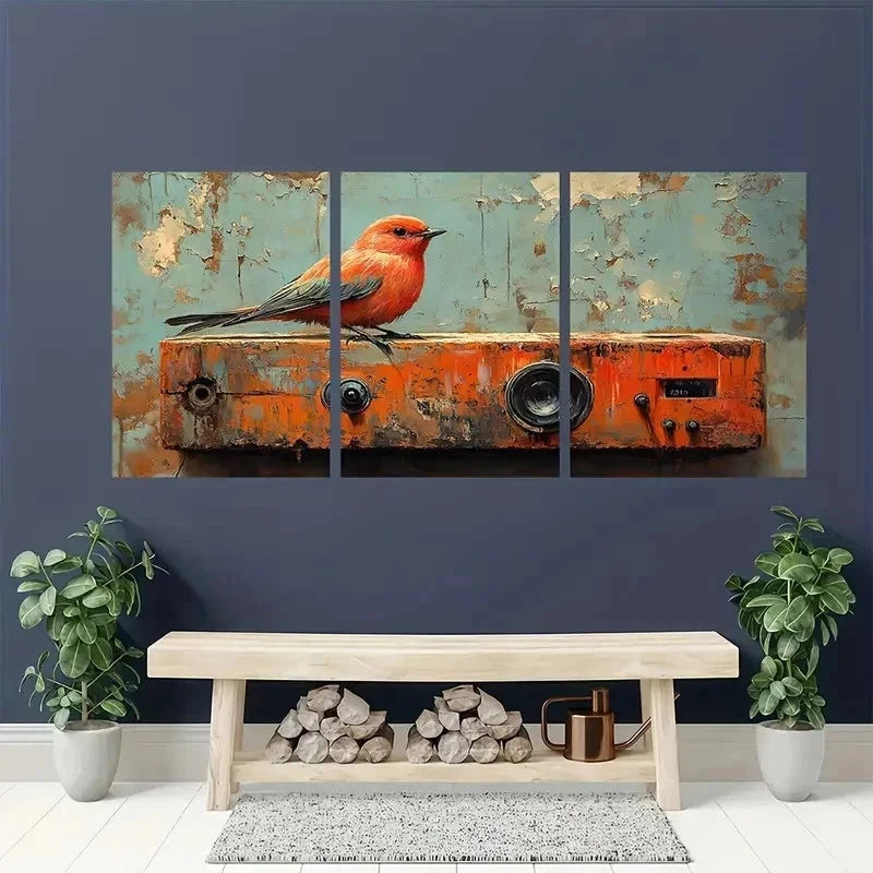 3pcs Whimsical Bird Nature Giclée Perfect Wall Art Set Canvas Framed 60x90cm - High Quality Print 100% Australian Made Wall Canvas Ready to Hang - Bella Home Decor