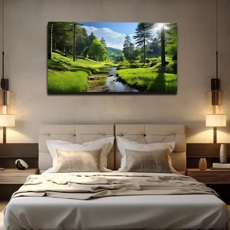 Serene Summer Forest Wall Art Canvas Office Home Room Framed 120x60cm