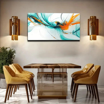 Light Blue & Orange Collision Wallc Art Canvas Office Home Room Framed 120x60cm