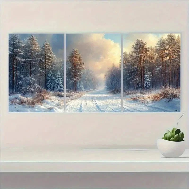 3pcs Snowy Landscape Antique Rustic Christmas Metal Print Ready to Hang Art