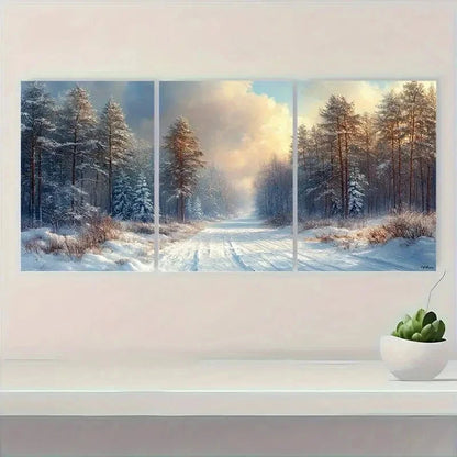 3pcs Snowy Landscape Antique Rustic Christmas Metal Print Ready to Hang Art