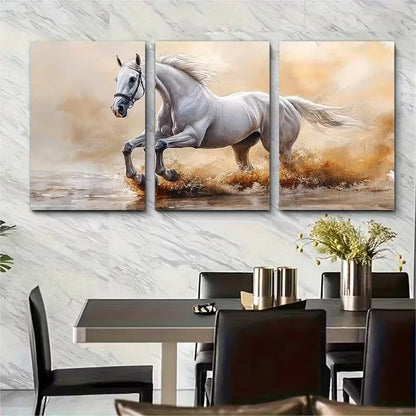 3pcs Elegant White Andalusian Horse Metal Print Ready to Hang Art