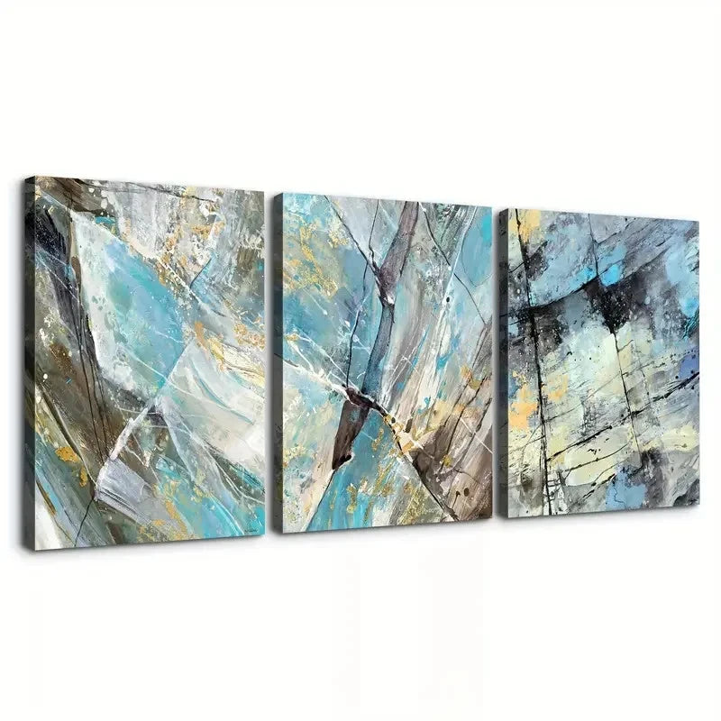 3pcs  Abstract Blue Marble Pattern wall Art Set Canvas Framed 40x60cm - High Quality Print 100% Australian Made Wall Canvas Ready to Hang - Bella Home Decor