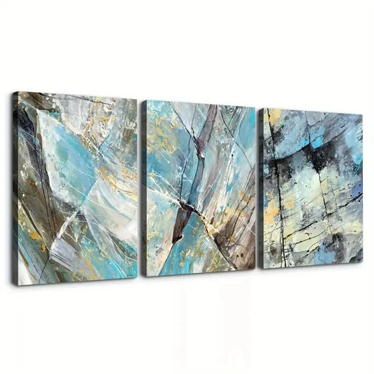3pcs Abstract Blue Marble Pattern wall Art Set Canvas Framed 40x60cm - High Quality Print 100% Australian Made Wall Canvas Ready to Hang