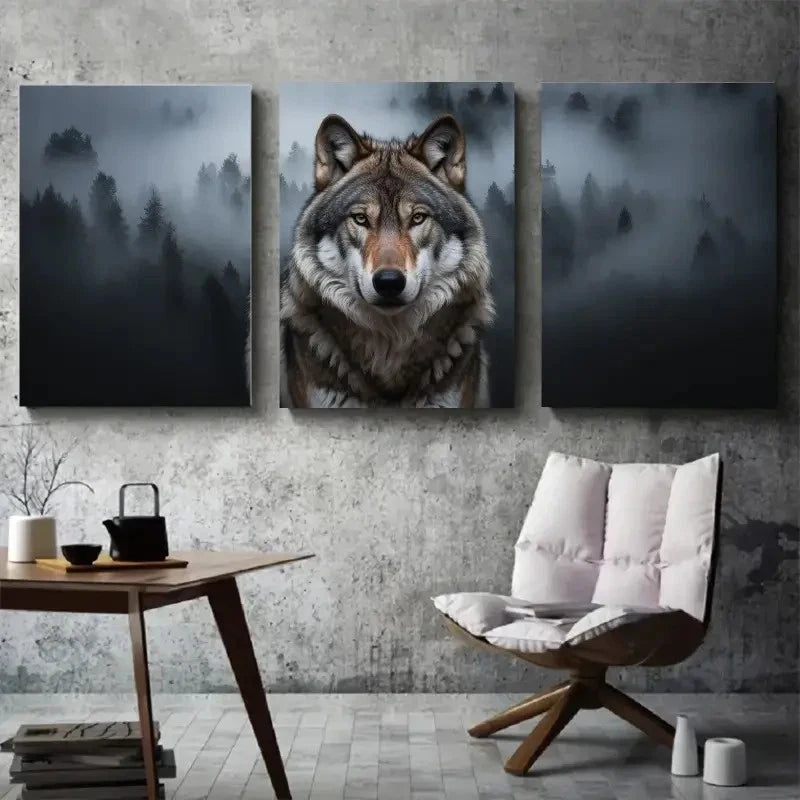 3pcs Animal Scenes Dark Forest Background Metal Print Ready to Hang Art - Bella Home Decor