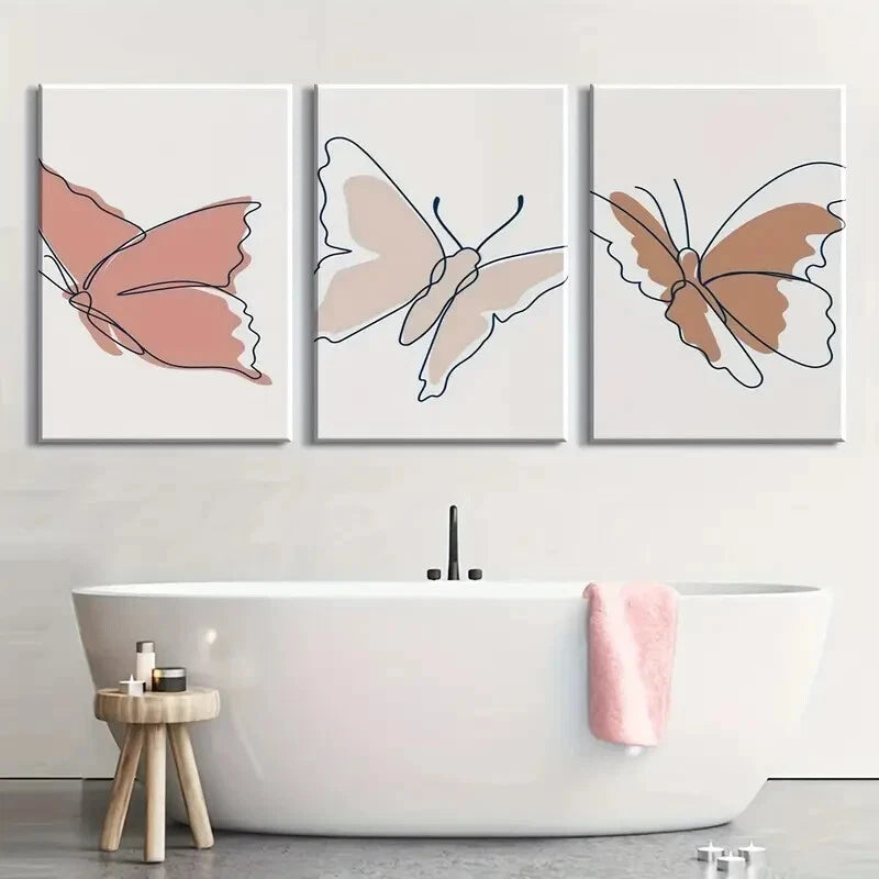 3pcs Abstract Butterfly Black Lines Metal Print Ready to Hang Art - Bella Home Decor