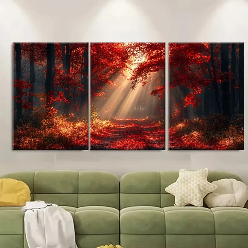 3pcs Magical Sunbeams Misty Nature Scene Metal Print Ready to Hang Art