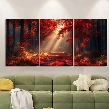 3pcs Magical Sunbeams Misty Nature Scene Metal Print Ready to Hang Art