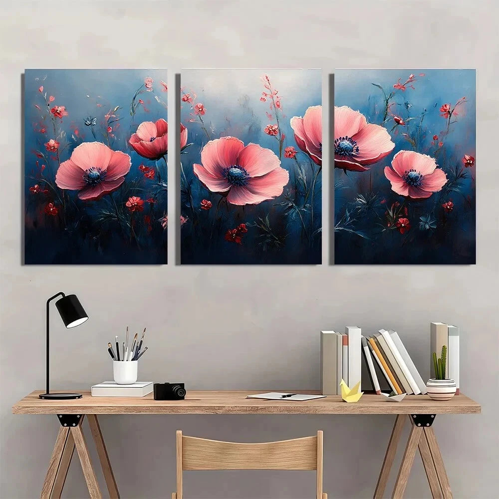 3pcs Pastel Flower Painting Modern Metal Print Ready to Hang Art - Bella Home Decor