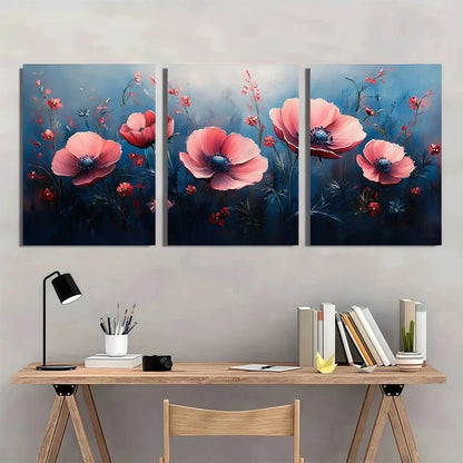 3pcs Pastel Flower Painting Modern Metal Print Ready to Hang Art - Bella Home Decor