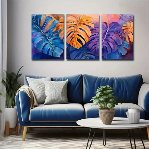 3pcs Gorgeous Turtle Back Bamboo Leaf Wall Art Set Canvas Unframed - High Quality Print 100% Australian Made Wall Canvas - Bella Home Decor